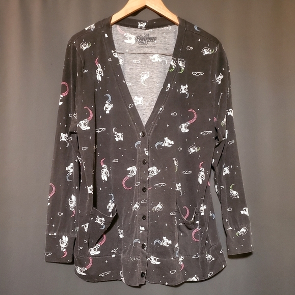torrid Sweaters - Torrid The Power Puff Girls Black Fadded Button Up Cardigan Size Large